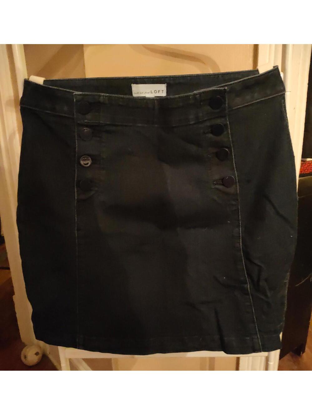 Loft Denim Skirt - Buttons Up Side | Size 8 | Dark Blue |